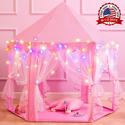 #ad Casa De Campaña Con Luces LED Para Niñas Castillo Princesas Casita Juego Rosa US $79.99