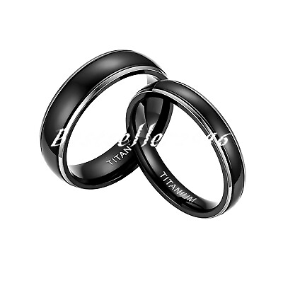 #ad 2pcs Hisamp;Hers 4mmamp;6mm Couple Polished Black Dome Titanium Steel Wedding Rings $15.99