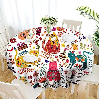 #ad Round Tablecloth 60inch Summer Cat Table ClothColorful Tablecloth Polyester W... $29.37