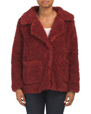 #ad Me Jane Faux Fur Shaggy Jacket Size Medium Burgundy Light Teddy Bear Coat NEW $23.00