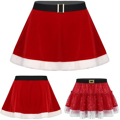 #ad US Women#x27;s Shiny Sequins Mrs Claus Santa Christmas Cosplay Costumes Party Skirts $8.18