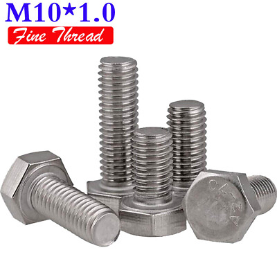 #ad M10 x 1.0 Fine Thread Stainless Steel Hex Head Bolts Hexagon Cap Screws DIN 933 $10.29