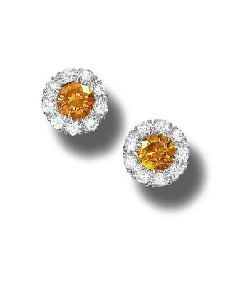 #ad Round Citrine Halo Stud Earrings 925 SS Minimalistic Everyday Jewelry For Women $254.00