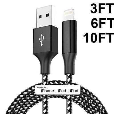 #ad Braided USB Cable For iPhone 5 6 7 8 11 12 XR X Long Fast Charger Charging Cord $4.49