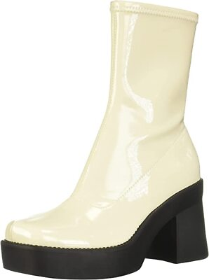 #ad Nine West Gerri Cream Patent Chunky Block Heel Squared Toe Ankle Platform Boots $47.45