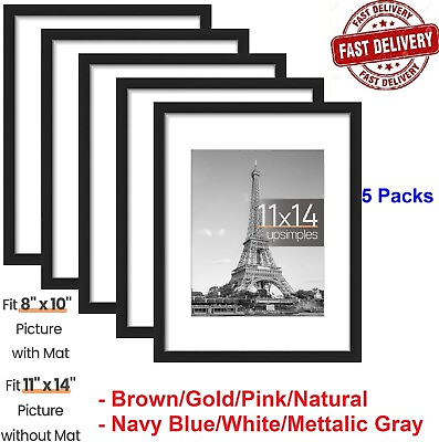 #ad Upsimples 11X14 Picture Frame Set of 5 Display Pictures 8X10 with Mat or 11X14 $29.99