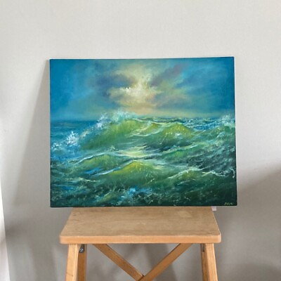 #ad Ocean Painting Green Wave Painting Landscape Canvas ORIGINAL SIGNED Oil 16x 20#x27;#x27; $270.00