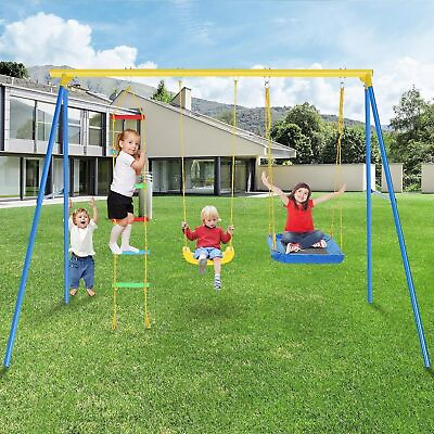 #ad 550lbs Swing Set Heavy Duty A Frame Metal Stand 3in1 Outdoor Backyard Sets Gift $135.99