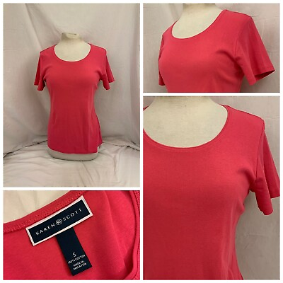 #ad Karen Scott Shirt S Pink 100% Cotton Scoop Neck Short Sleeve Mint Flipz B573 $24.99