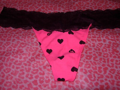 #ad Victoria#x27;s Secret PINK Sexy Valentines Thong Lace Trim Pink Hearts HOT M XL NWT $10.99