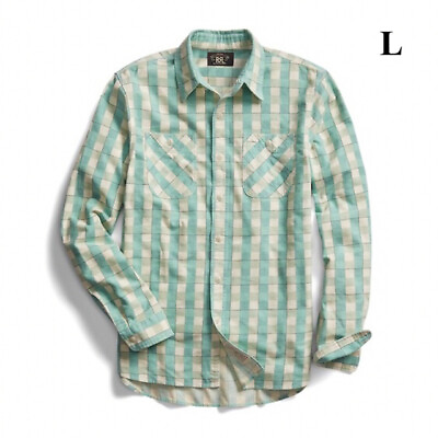 #ad 22FW Brand New RRL Double R L Plaid Check Shirt Long Sleeve L $285.92