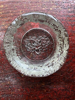 #ad Vintage Wheaton Nuline Clear Glass w Bird in Heart Ashtray Bowl Trinket Dish $19.99