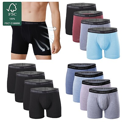 #ad #ad BAMBOO COOL Men#x27;s Bamboo Underwear Boxer Briefs 4 Pack Soft Trunks Undies Black $36.99