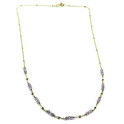 #ad 18K YELLOW GOLD 18quot; 45cm NECKLACE FACETED PURPLE AMETHYST 3mm BALLS ROLO CHAIN $310.00