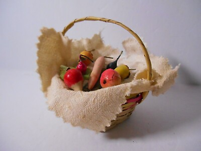 #ad Vintage Miniature Dollhouse Doll Ornament Spun Cotton Fruit amp; Vegetable Basket $7.99