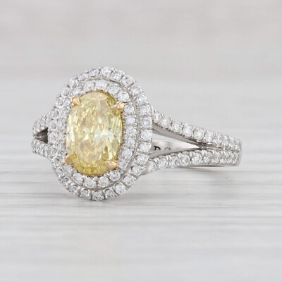 #ad 1.41ctw Oval Yellow Diamond Halo Ring 950 Platinum Size 5.75 GIA Engagement $9799.99