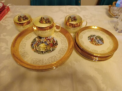 #ad Hand Painted 22k Gold Picture Of Boy And Girl Tea Cup Set $275.00