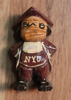 #ad Vintage MINI Anri NYU New York University Carved Wood Mascot Figure Italy $19.99