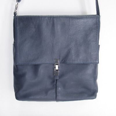 #ad Classic Crossbody Handbag M Navy Blue Soft Leather Pockets Lined Shoulder Bag $16.75