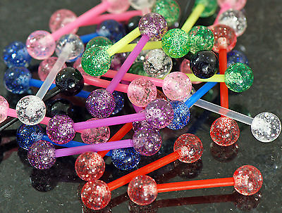 #ad Wholesale 40PC 14g 7 Colors Ultra Glitter Flexible Barbells Tongue Nipple Rings $18.99