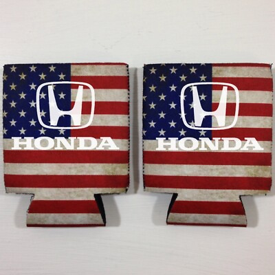 #ad 2 Honda Fan Beer Can Cooler Coozie Koozie USA Flag Gift QTY 2 $9.50