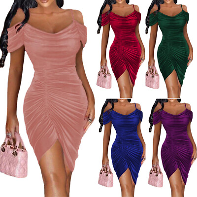 #ad Womens Sexy Cold Shoulder Mini Dress Bodycon Ladies Evening Cocktail Party Dress $5.07