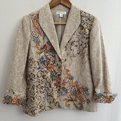 #ad Coldwater Creek Womens Blazer Jacket Linen Blend Embroidery Size 8 Boho $22.44