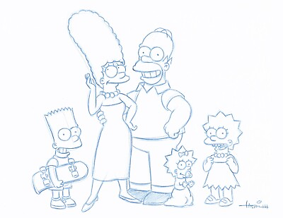 #ad The Simpsons Convention Blue Line Original Sketch by Animator Art Drawing $49.00