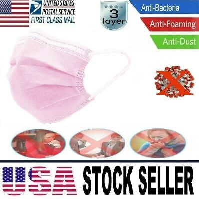 #ad 20 Pcs Disposable MedicalSurgicalDental 3 Layers Face Mask Mouth Cover Pink $6.28