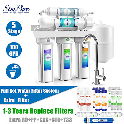 #ad 100GPD 5 Stage Under Sink Ro Reverse Osmosis System Drinking Water Filtration $37.99