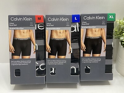 #ad NEW Calvin Klein 3 Pack Mens Chromatic Boxer Brief Soft Microfiber Black ML XL $19.88