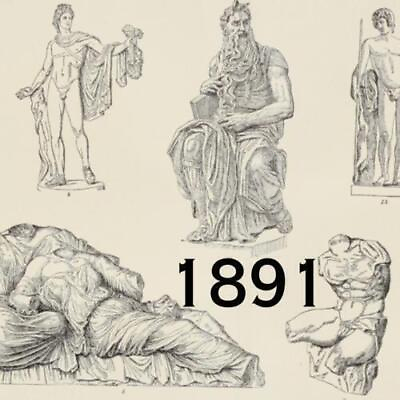 #ad 1891 SCULPTURE EGYPTIAN RELIEF GREEK ROMAN APOLLO GODS MOSES VICTORIAN ERA PRINT $10.50