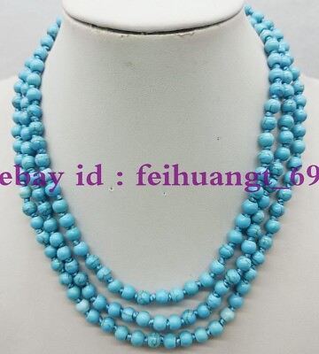 #ad Charming 6mm10mm Blue Turquoise Round Gemstone Beads Necklace 24 36quot; $6.50