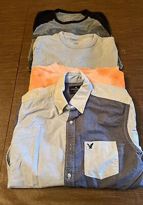 #ad Men 4 Piece Lot Long Sleeve Size Medium American Eagle Dress Casual Shirts $31.99
