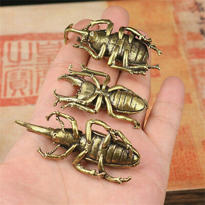 #ad #ad 3Pcs Solid Brass Insect Figurine Beetle Statue Home Animal Decor Ornament Gifts $14.79