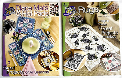 #ad 2 Pattern Books Crochet #x27;N#x27; Weave Accent Rugs Place Mats Hot Pads Zebra Flower $17.91