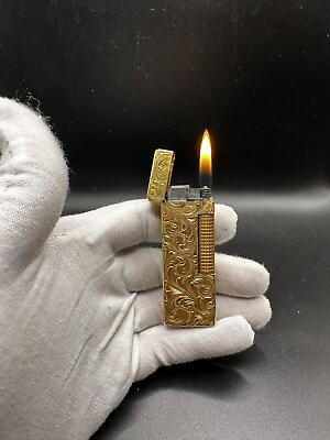 #ad Rare Dunhill Rollagas Lighter Gold Plated With Hand Carved Artwork $413.99