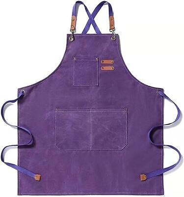 #ad Kitchen Chef Apron with 3 Pockets Cross Back Adjustable Bib for Cooking Purple $14.85