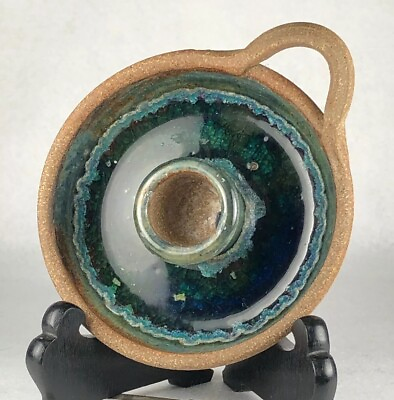 #ad Art Studio Pottery Chamber Stick Candle Holder Deep Blue Green Glaze $19.99