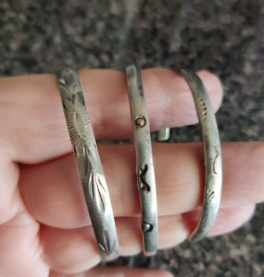 #ad Lot of 3 Silver Cuff Bangle Bracelets Small Children Baby Vintage Not Marked $40.00