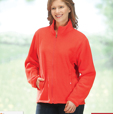 #ad LADIES FLEECE JACKET Salmon Red Med. Snap Close Pockets Hip Length New FREE SHIP $18.55