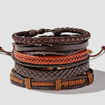 #ad Bracelet Handmade Braided Boho Leather Multilayer Five Piece Set id1511 $5.99