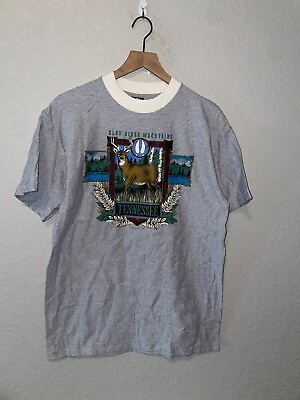 #ad 90s Vintage Blue Ridge Mountains TN Tennessee Deer Animal Nature Shirt VTG L Lar $30.00