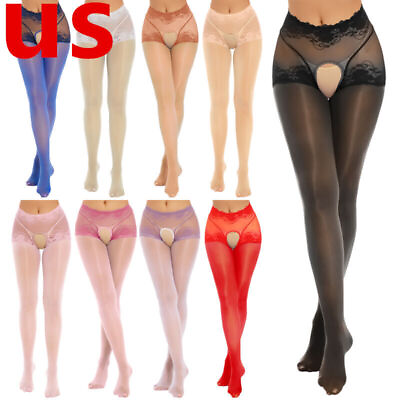 #ad US Women Pantyhose Floral Lace Patchwork Tights Long Crotchless Mesh Sheer Tight $6.50