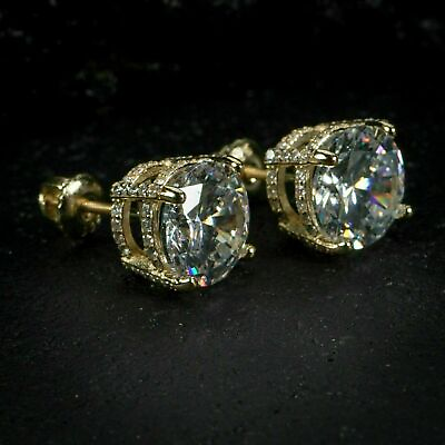 #ad 4Ct Simulated Diamond Women Stud Earring#x27;s 925 Silver Gold Plated $61.55