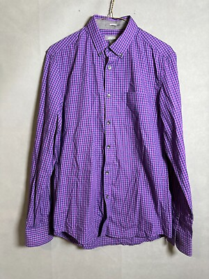 #ad Kenneth Cole Reaction Shirt S Purple Plaid Button Long Sleeve slim fit Cotton $16.55