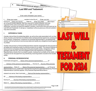 #ad 2024 Last Will and Testament Kit: Blank Legal Paper... $14.49