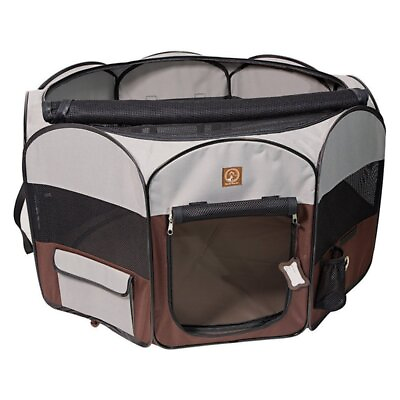 #ad for Pets Fabric Portable Indoor Outdoor Pet Playpen Small Grey Brown 36″x36... $62.21
