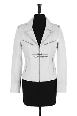 #ad RIDER Ladies White Leather Jacket Biker Motorcycle Style REAL NAPA LEATHER 9823 GBP 79.17