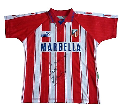 #ad ATLETICO DE MADRID 1995 96 PUMA Football Shirt Vintage Signed Jersey #14 Size S $290.00